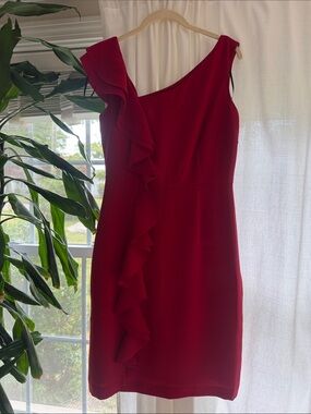julia jordan One-Shoulder Ruffle Cocktail Dress in Deep Red